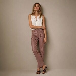 Abercrombie Mauve Vegan Leather Pants 90s HR Straight Fit | Y2K Grunge Sz 27